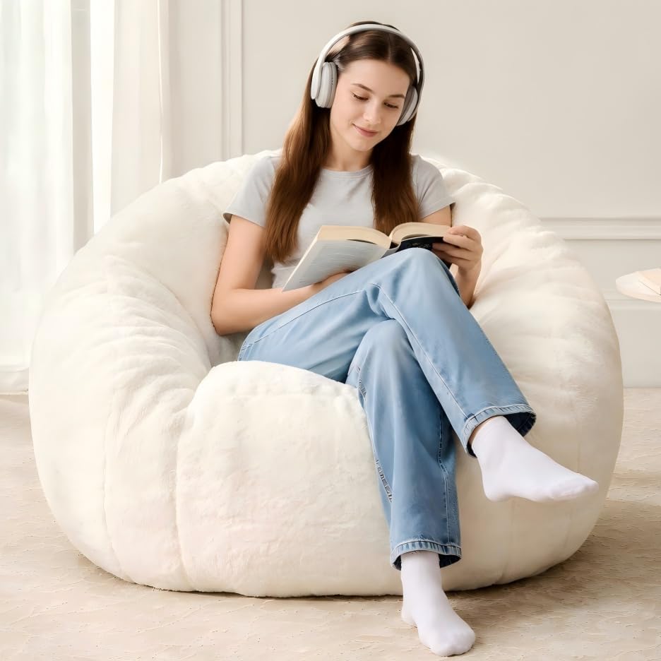 Max Giant Bean Bag Chair, Oversized Bean Bag Sofa for Adults & Teens, Ultra-Soft Comfy Fluffy Floor Lounge Chair with Armrests, Large Bean Bag Couch for Gaming, Reading & Relaxing