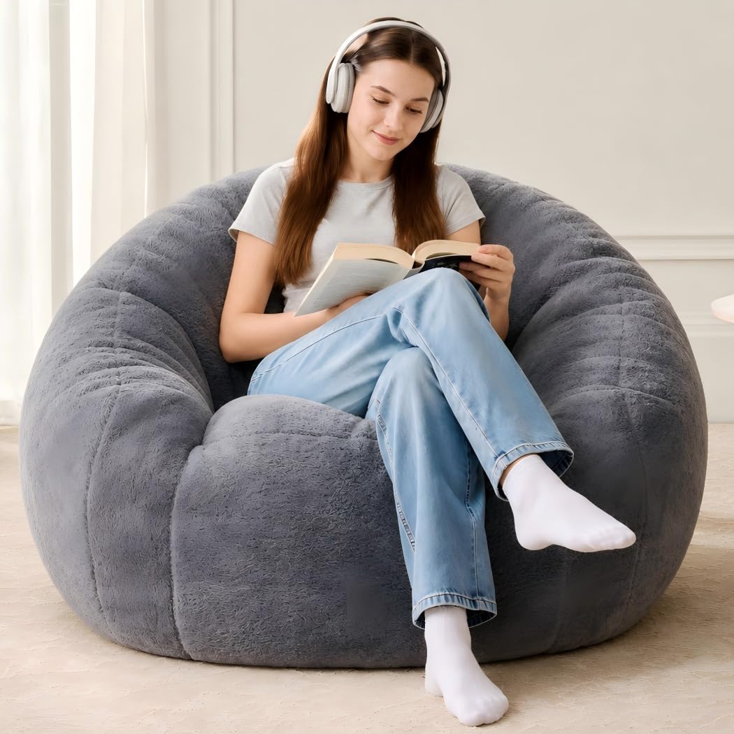 Max Giant Bean Bag Chair, Oversized Bean Bag Sofa for Adults & Teens, Ultra-Soft Comfy Fluffy Floor Lounge Chair with Armrests, Large Bean Bag Couch for Gaming, Reading & Relaxing