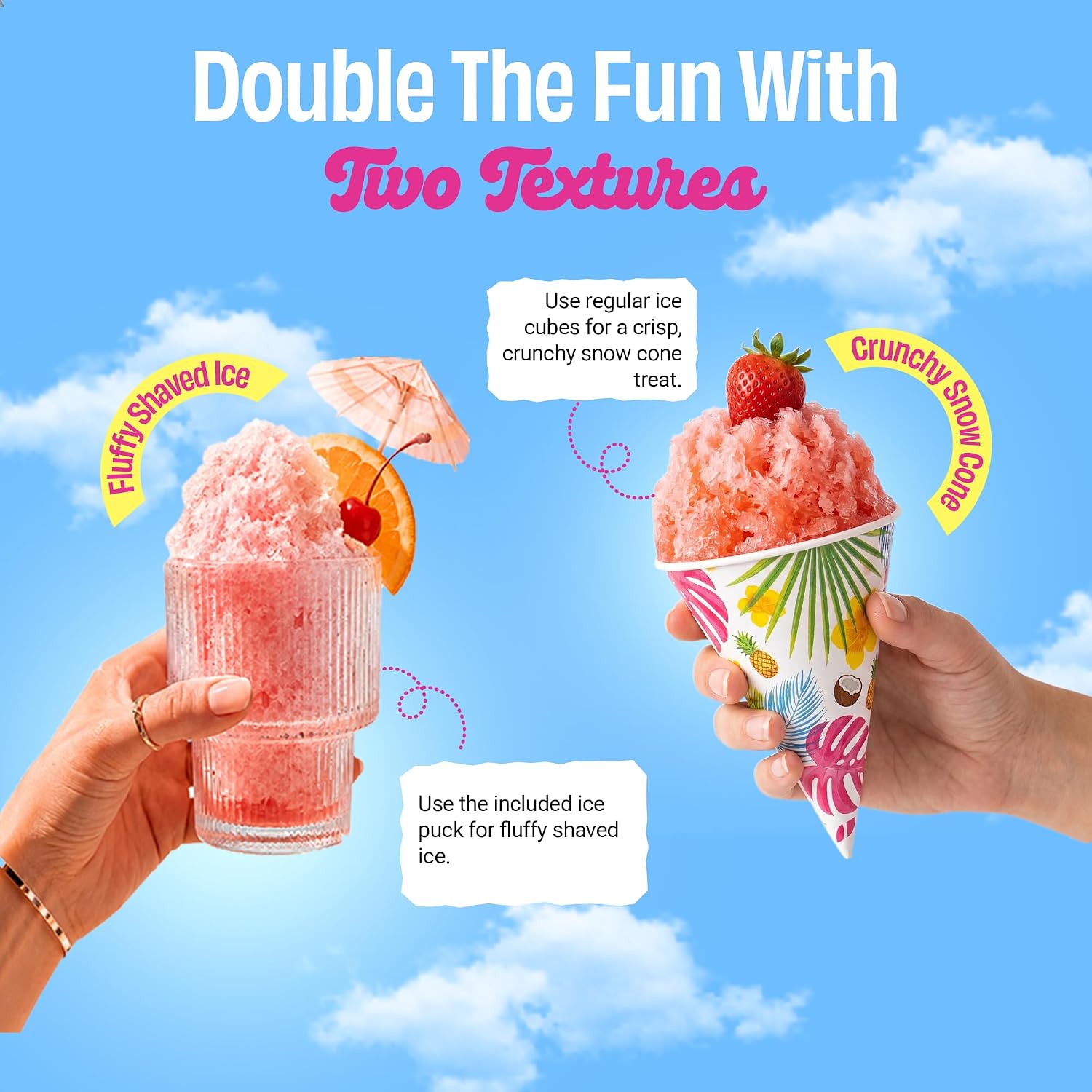 Hawaiian Shaved Ice S900A Snow Cone and Shaved Ice Machine with 2 Reusable Plastic Ice Mold Cups, Non-slip Mat, Instruction Manual, 1-year Manufacturer’s Warranty, 120V, White | Electric Snowcone, Icy Drinks and Slushie Maker with 2 Reusable Cups, 120V