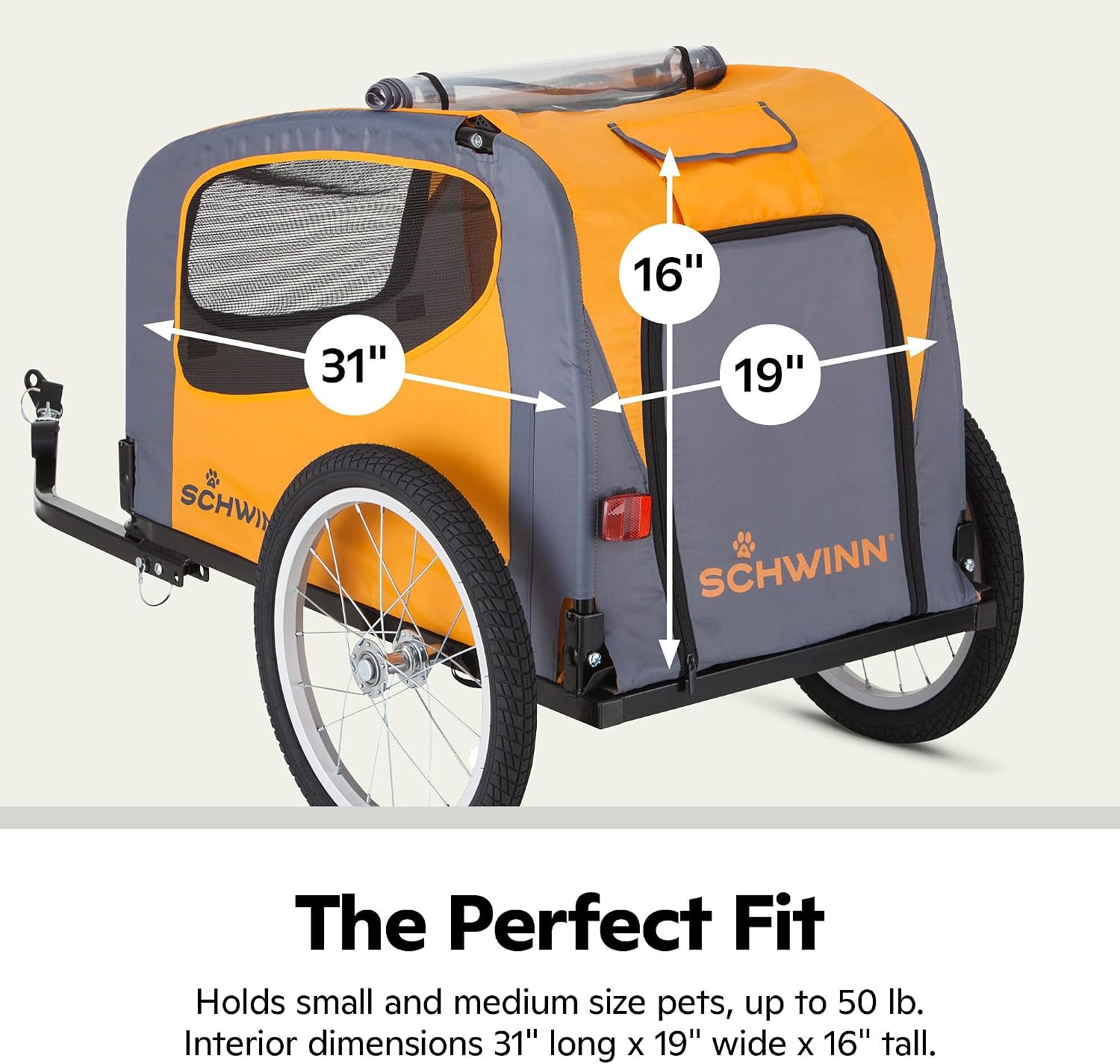 13-SC315 Rascal Bike Pet Trailer, For Small and Large Dogs, Lightweight, Tow with Bicycle, Up to 50 lbs. Small, Orange/Grey