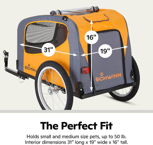 13-SC315 Rascal Bike Pet Trailer, For Small and Large Dogs, Lightweight, Tow with Bicycle, Up to 50 lbs. Small, Orange/Grey
