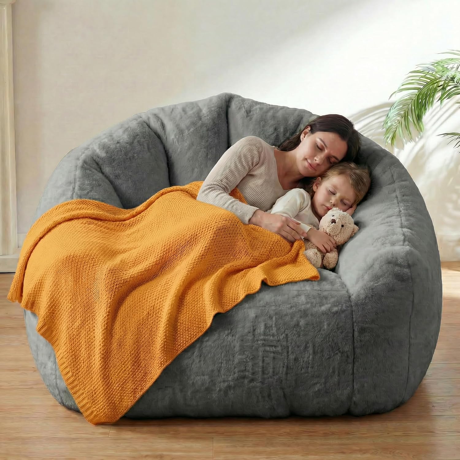 Max Giant Bean Bag Chair, Oversized Bean Bag Sofa for Adults & Teens, Ultra-Soft Comfy Fluffy Floor Lounge Chair with Armrests, Large Bean Bag Couch for Gaming, Reading & Relaxing