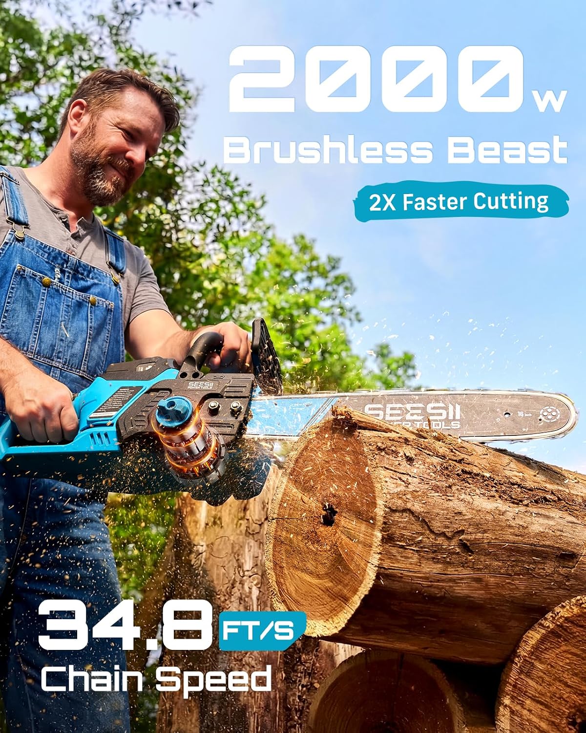 40V 16-Inch Cordless Electric Chainsaw,2000W Brushless Chain Saw | 2×40v 4000mAh Batteries & Chargers, Auto Oiler, Battery Powered Chain Saw for Tree Trimming, Wood Cutting, Yard Work