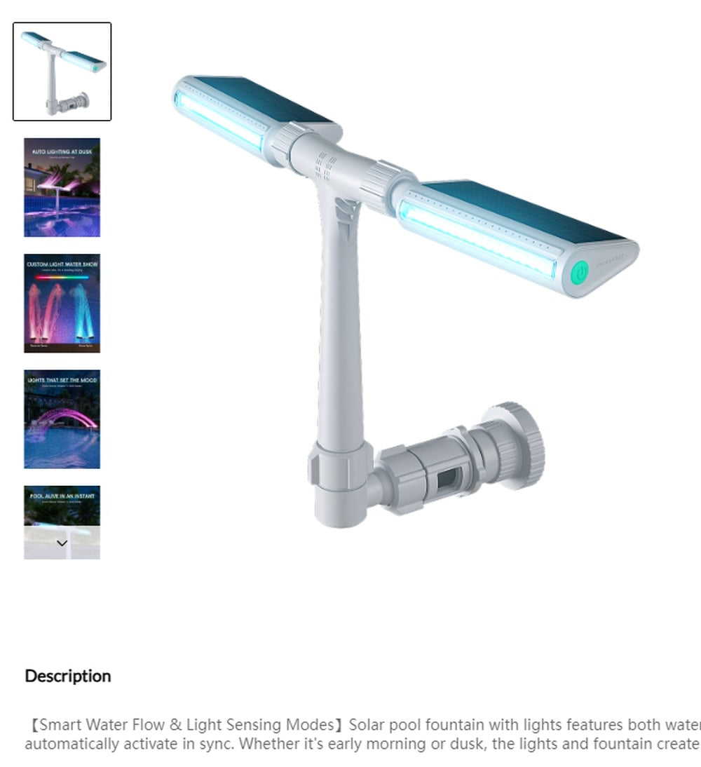 Solar Pool Fountain Light with Color Modes, Timer and Remote Control product view